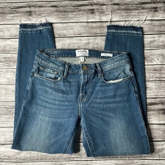 Frame Denim Le Garcon Crop Jeans Mt. Snow Medium Blue Size 26 Pockets Ankle Zip - Picture 1 of 12